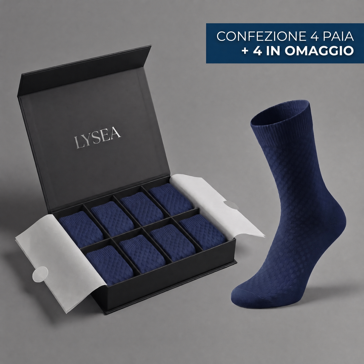 Pack LYSEA de 4 pares más 4 de regalo con calcetín azul de media pierna
