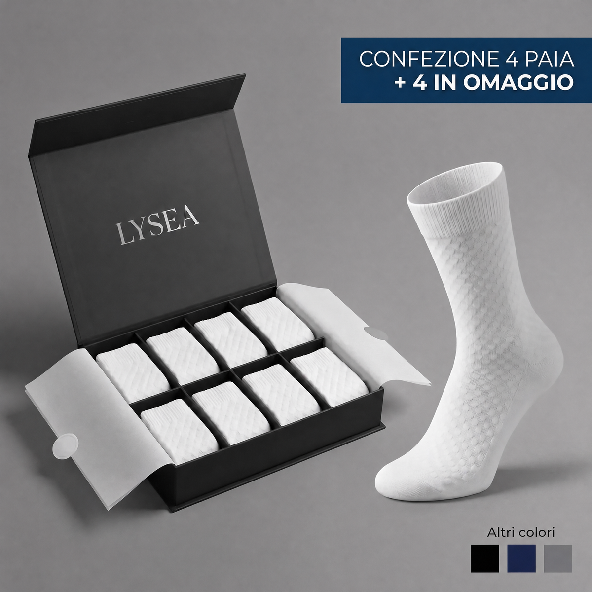 Pack LYSEA de 4 pares más 4 de regalo con calcetín blanco de media pierna de fibra de bambú